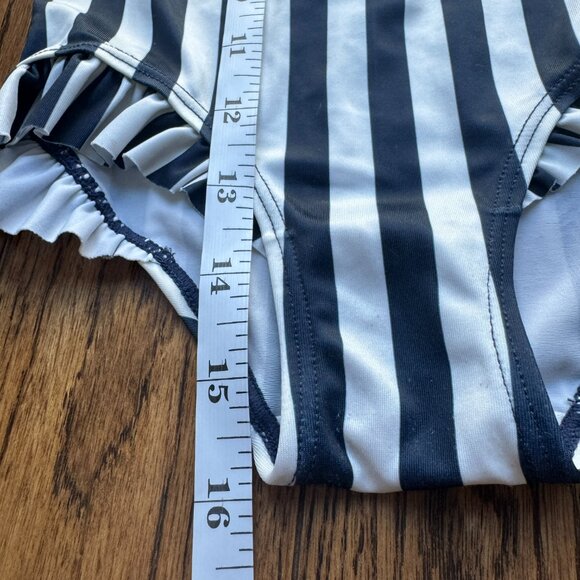 H&M Girls Navy Blue and White Striped One-Piece Long-sleeved Swimsuit 9-12M - Picture 8 of 9